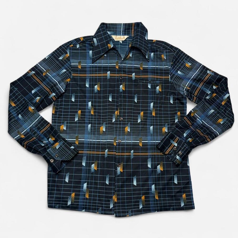 Mens 70s Aladdinette California geometric long sleeve button shirt L